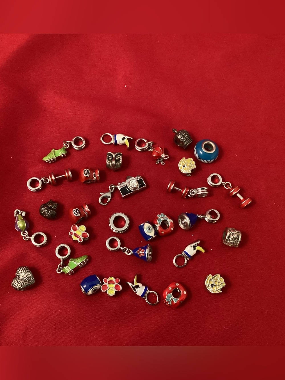 Mixed Enamel and Silver Charm Beads